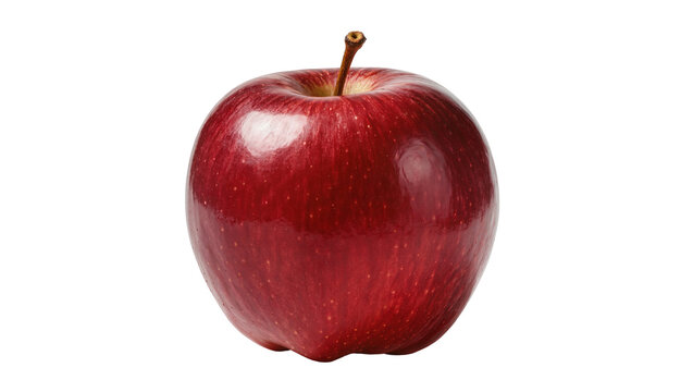 Fresh, crisp red apple with a natural brown stem, showcasing its vibrant color and smooth texture, isolated for healthy eating concepts PNG