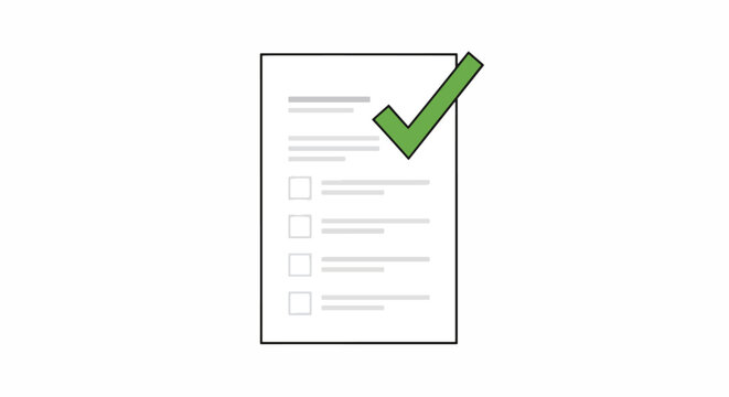 Completion Symbol on Checklist Concept Representing Tasks Finished and Acceptance of Terms with Green Check Mark Signifying Approval of Document and Successful Completion Signifying Success