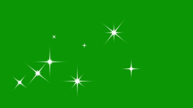 Twinkling stars animation, star sparkle vector doodles, glowing light effect, fast line glitter star motion, white cartoon blinking stars, flat vector doodle sparkle star, green background 4k video