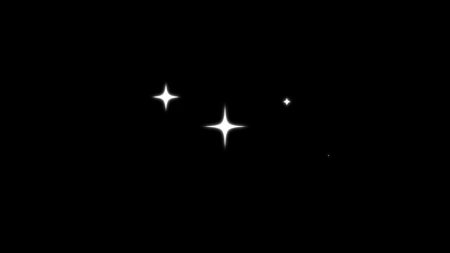 shine twinkle star, Twinkle light stars sparkling, flat vector doodle sparkle star animation, Twinkle lights star, glowing light trails, 2D shining twinkle effect on black screen background. 4k video