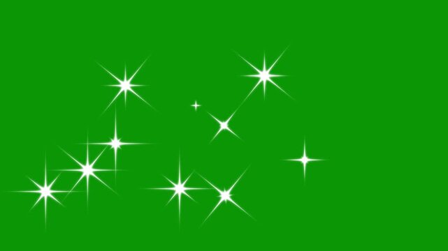 Twinkle light stars sparkling, flat vector doodle sparkle star animation, shine twinkle star, Twinkle lights star, glowing light trails, 2D shining twinkle effect on green screen background. 4k video