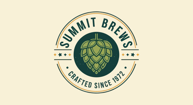 Summit Brews Craft Beer Logo with Hop Cone Design.