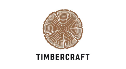 Timbercraft logo with a detailed cross-section of a tree trunk showing growth rings. © Yann