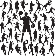 Basketball player silhouettes jumping and dribbling with sports ball ©  SILHOUETT HUB