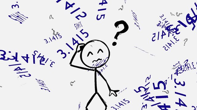 Confused stick figure falling maths pi numbers question marks rising  10 seconds HD video animation visualiser screensaver 