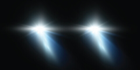 Cars light effect. White glow car headlight bright beams ray isolated on transparent background   © Alesya