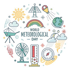 Fototapeta premium World meteorological day vector illustration with weather icons set