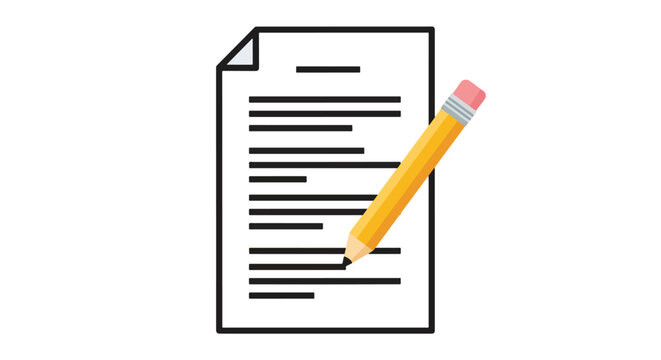 Paper sheet with lines symbolizing text and a pencil near it represents writing drawing or taking notes indicating creativity learning and documentation and the importance of handwriting and