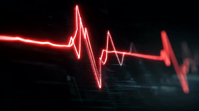 Red heartbeat line on dark background with texture