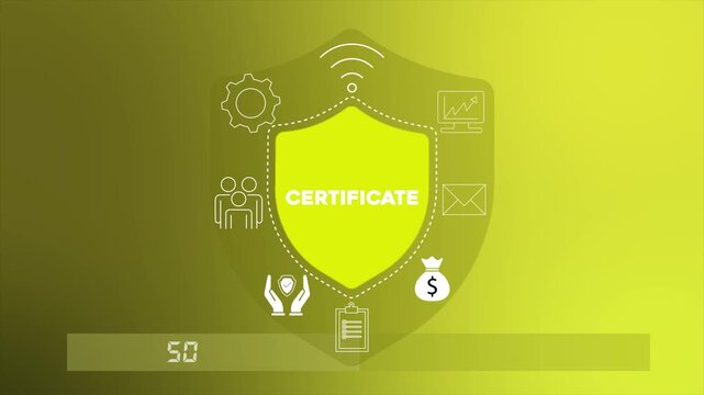 Digital certificate validating identity and enabling secure communication over networks 4K animation video.