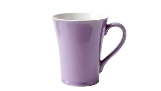 Elegant purple ceramic coffee mug with a comfortable handle, isolated on a transparent background, perfect for hot beverages and kitchenware designs PNG