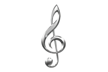 Fototapeta premium Silver treble clef, a shiny metallic 3d musical symbol, representing sound, melody, and harmony on a transparent background