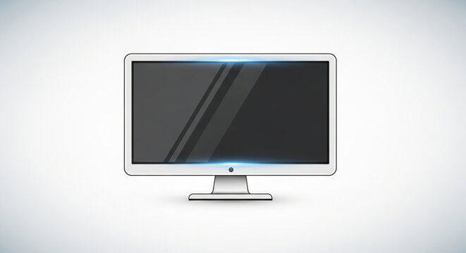 A sleek computer monitor with a black screen on a white background
