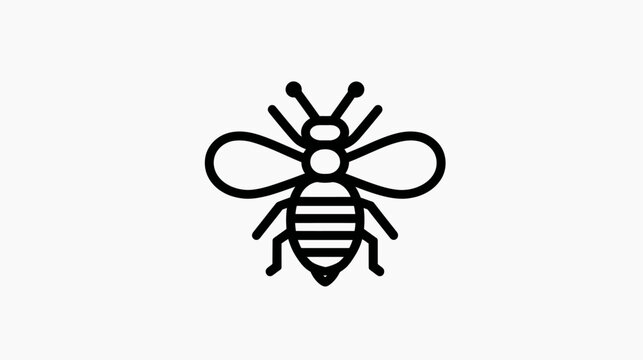 Black and white line art illustration of a bee, centered on a white background