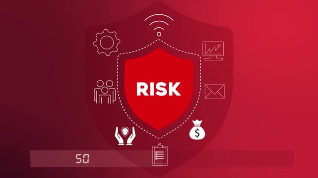 Cyber risk management concept with business plan strategy and setting icon animation illustrating threat evaluation, security planning and digital protection system.