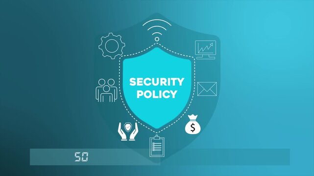 Security policy framework defining rules and guidelines for protecting digital systems 4K animation video.