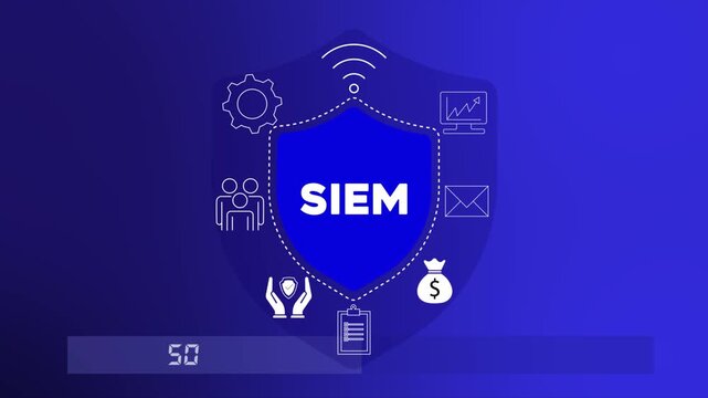 SIEM system collecting and analyzing security data for threat detection and monitoring 4K animation video.