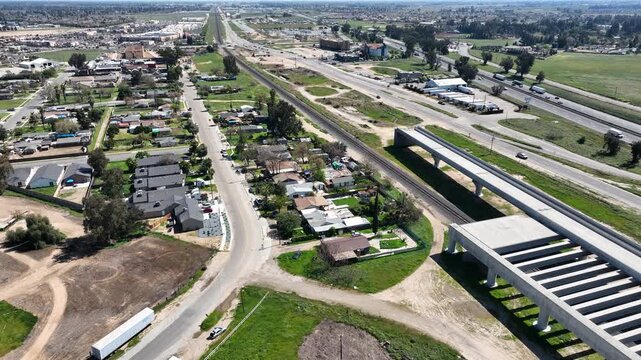 An incomplete section of the California High speed rail infrastructure project stands in Fresno, California, USA.