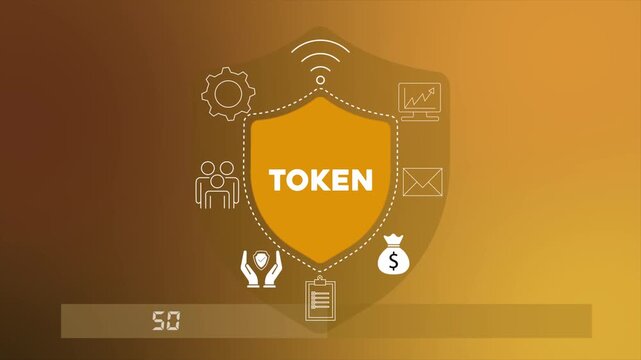 Digital security token concept with business plan strategy and setting icon animation illustrating authentication system, access control and secure data verification.