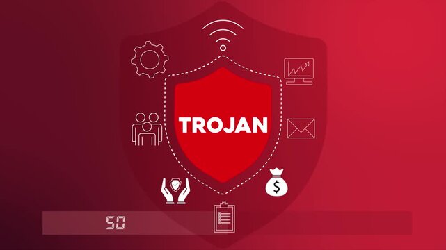 Trojan horse malware attack hidden inside software compromising system security 4K animation video.
