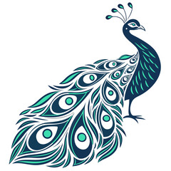 Fototapeta premium Stylized Peacock Logo with Open Feathers Luxury Art vector illustration