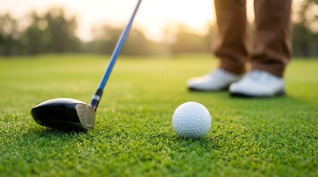 A golfer prepares to tee off on the green grass