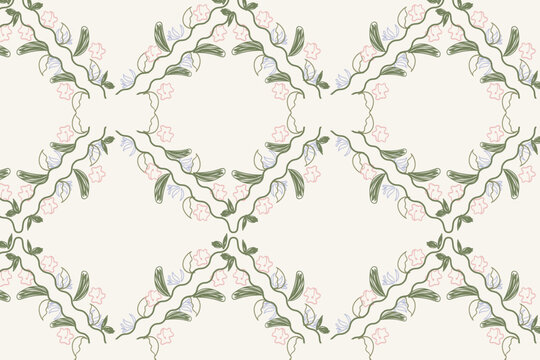 Spring Diamond Trellis Floral Evergreen Seamless Pattern pattern featuring light floral element in square geometric form  perfect for  background, fabric, wallpaper, posters