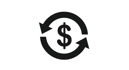 Obraz premium A simple black icon depicts a circular arrow encompassing a dollar sign symbolizing financial transactions and economic cycles