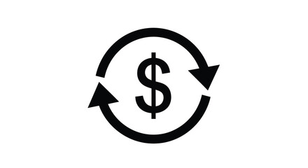 Fototapeta premium A simple black icon depicts a dollar sign within a circular arrow suggesting financial flow or exchange high quality