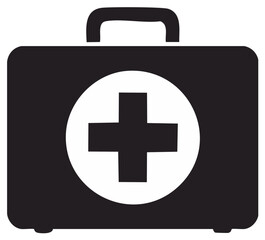 Fototapeta premium Black and white first aid kit icon, medical care symbol
