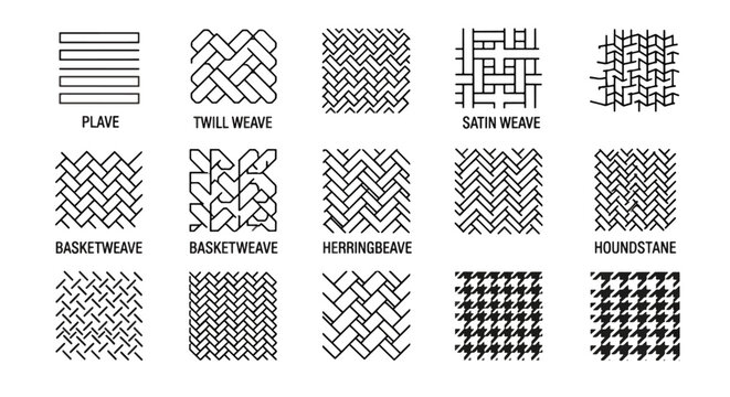 Diverse array depicting various fabric and textile weaves and patterns ideal for representing the structural composition of material and the diverse methods of interweaving threads during
