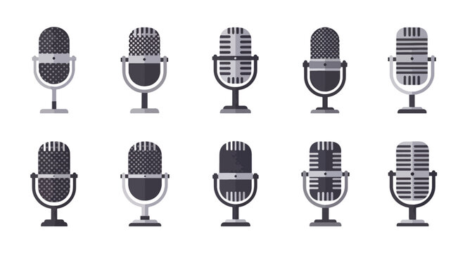 Vintage Microphones Variety Collection for Sound Recording and Public Speaking Applications Promoting High Quality Audio Technology and Performance Excellence in Communication Equipment for
