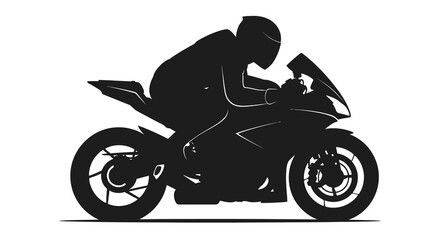 A striking silhouette depicts a motorcyclist intensely focused while riding a high performance sportbike at speed high quality professional detailed © Tushar02