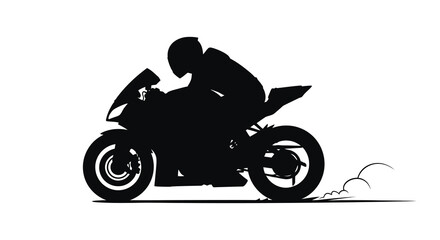 A dynamic silhouette depicts a motorcycle racer in full lean showcasing speed and the thrill of competition high quality © Tushar02