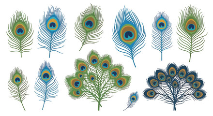 Obraz premium Collection of Decorative Feather Images for Apparel Textile or Design Use Displaying Nature s Vivid Colors and Ornamental Shapes for Fashion Pattern Elements or Decoration Projects with