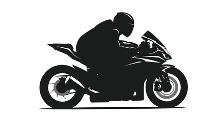 A striking silhouette depicts a motorcyclist leaning into a turn showcasing speed and dynamic movement on a sportbike © Tushar02