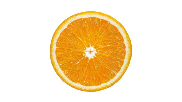 Vibrant, juicy orange slice cross-section, showcasing its fresh citrus pulp and segmented structure, isolated PNG for healthy food designs and refreshing beverage concepts
