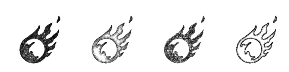 Obraz premium Sketch fireball spell icon design set
