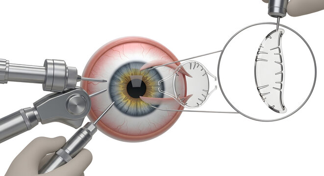 Surgical procedure on a human eye with intraocular lens implantation