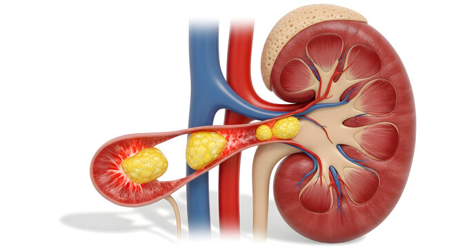A kidney with a ureter and blood vessels