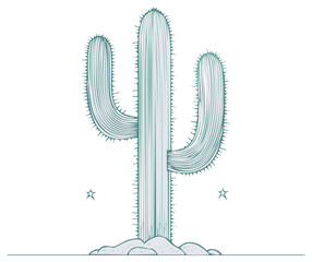Obraz premium Illustration of a stylized saguaro cactus with stars in a desert landscape