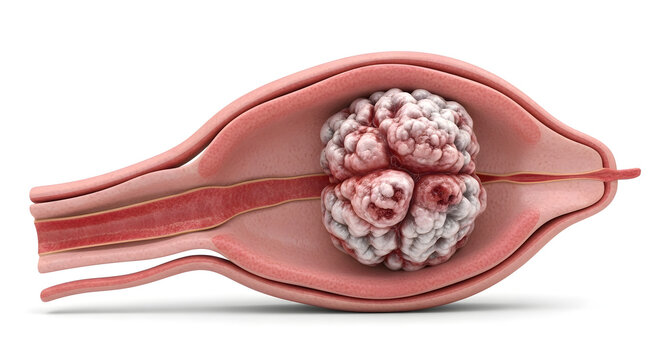 A cross-section of a human ovary with a tumor