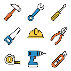 Fototapeta premium Collection of basic hand tools and equipment for construction and diy projects