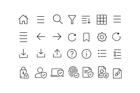 Diverse collection of minimalist icons representing common functions and concepts