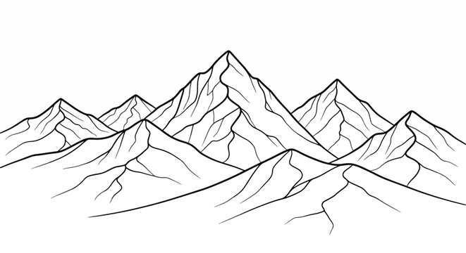 Panoramic Mountainscape Outline Artwork Embark on a Visual Journey Through Majestic Peaks and Rugged Terrain Ideal for Nature Enthusiasts and Artistic Explorations with a Touch of Adventure
