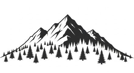 Fototapeta premium Black and White Mountain Landscape Illustration.