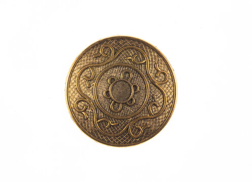 Bronze round shield isolated on white background