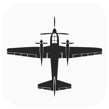 Top-down silhouette of a vintage twin-engine aircraft, stylized design.