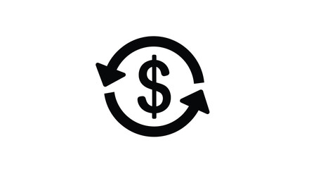 Fototapeta premium A simple black and white circular icon depicts a dollar sign within a recycling symbol representing financial return