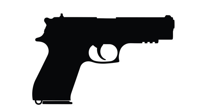 A stark silhouette depicts a semi automatic handgun emphasizing its form and potential danger in black high quality professional detailed